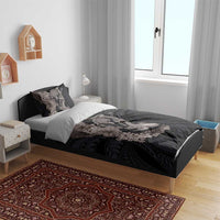 Hawaiian Tropical Plants Turtle and Shark Bedding Set Polynesian Art Tattoo Grayscale Color
