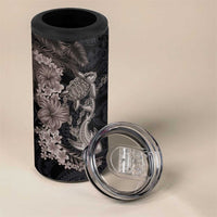 Hawaiian Tropical Plants Turtle and Shark 4 in 1 Can Cooler Tumbler Polynesian Art Tattoo Grayscale Color LT03 - Polynesian Pride