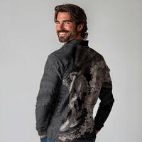 Hawaiian Tropical Plants Turtle and Shark Long Sleeve Polo Shirt Polynesian Art Tattoo Grayscale Color LT03 - Polynesian Pride
