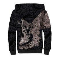 Hawaiian Tropical Plants Turtle and Shark Sherpa Hoodie Polynesian Art Tattoo Grayscale Color LT03 - Polynesian Pride