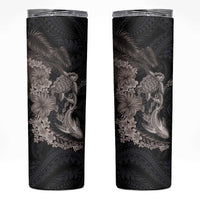 Hawaiian Tropical Plants Turtle and Shark Skinny Tumbler Polynesian Art Tattoo Grayscale Color LT03 Black - Polynesian Pride
