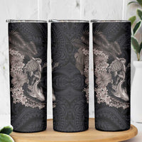 Hawaiian Tropical Plants Turtle and Shark Skinny Tumbler Polynesian Art Tattoo Grayscale Color LT03 - Polynesian Pride