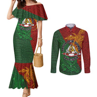 Papua New Guinea East Sepik Province Couples Matching Mermaid Dress and Long Sleeve Button Shirt Tribal Crocodile Birds of Paradise Melanesian Tattoo LT03 Green - Polynesian Pride