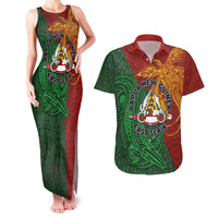 Papua New Guinea East Sepik Province Couples Matching Tank Maxi Dress and Hawaiian Shirt Tribal Crocodile Birds of Paradise Melanesian Tattoo LT03 Green - Polynesian Pride