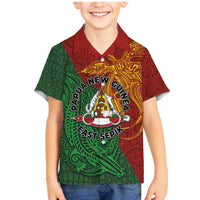 Papua New Guinea East Sepik Province Family Matching Mermaid Dress and Hawaiian Shirt Tribal Crocodile Birds of Paradise Melanesian Tattoo LT03 Son's Shirt Green - Polynesian Pride