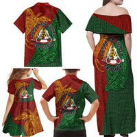 Papua New Guinea East Sepik Province Family Matching Off Shoulder Maxi Dress and Hawaiian Shirt Tribal Crocodile Birds of Paradise Melanesian Tattoo LT03 - Polynesian Pride