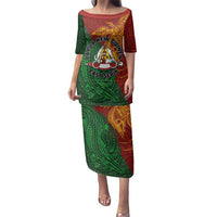 Papua New Guinea East Sepik Province Family Matching Puletasi and Hawaiian Shirt Tribal Crocodile Birds of Paradise Melanesian Tattoo LT03 Mom's Dress Green - Polynesian Pride