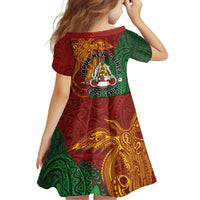 Papua New Guinea East Sepik Province Family Matching Short Sleeve Bodycon Dress and Hawaiian Shirt Tribal Crocodile Birds of Paradise Melanesian Tattoo LT03 - Polynesian Pride