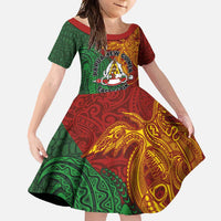 Papua New Guinea East Sepik Province Family Matching Tank Maxi Dress and Hawaiian Shirt Tribal Crocodile Birds of Paradise Melanesian Tattoo LT03 Daughter's Dress Green - Polynesian Pride