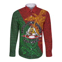 Papua New Guinea East Sepik Province Long Sleeve Button Shirt Tribal Crocodile Birds of Paradise Melanesian Tattoo LT03 Unisex Green - Polynesian Pride