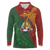 Papua New Guinea East Sepik Province Long Sleeve Polo Shirt Tribal Crocodile Birds of Paradise Melanesian Tattoo LT03 Green - Polynesian Pride