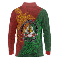 Papua New Guinea East Sepik Province Long Sleeve Polo Shirt Tribal Crocodile Birds of Paradise Melanesian Tattoo LT03 - Polynesian Pride