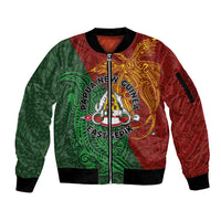 Papua New Guinea East Sepik Province Sleeve Zip Bomber Jacket Tribal Crocodile Birds of Paradise Melanesian Tattoo LT03 Unisex Green - Polynesian Pride