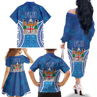 Fiji Day Family Matching Off The Shoulder Long Sleeve Dress and Hawaiian Shirt Fijian Masi Tribal Hibiscus Tattoo and Tapa Pattern LT03 - Polynesian Pride