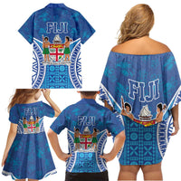 Fiji Day Family Matching Off Shoulder Short Dress and Hawaiian Shirt Fijian Masi Tribal Hibiscus Tattoo and Tapa Pattern LT03 - Polynesian Pride