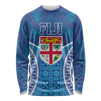 Fiji Day Long Sleeve Shirt Fijian Masi Tribal Hibiscus Tattoo and Tapa Pattern LT03 Unisex Blue - Polynesian Pride