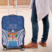 Fiji Day Luggage Cover Fijian Masi Tribal Hibiscus Tattoo and Tapa Pattern LT03 Blue - Polynesian Pride
