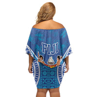 Fiji Day Off Shoulder Short Dress Fijian Masi Tribal Hibiscus Tattoo and Tapa Pattern LT03 - Polynesian Pride