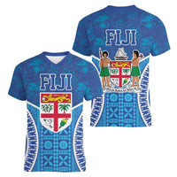 Fiji Day Women V-Neck T-Shirt Fijian Masi Tribal Hibiscus Tattoo and Tapa Pattern LT03 - Polynesian Pride