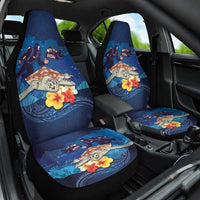 Polynesian Scuba Diving Car Seat Cover Honu with Hibiscus and Plumeria Flower and Tapa Tribal Pattern LT03 One Size Blue - Polynesian Pride