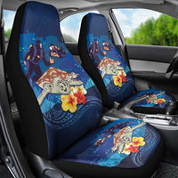 Polynesian Scuba Diving Car Seat Cover Honu with Hibiscus and Plumeria Flower and Tapa Tribal Pattern LT03 - Polynesian Pride