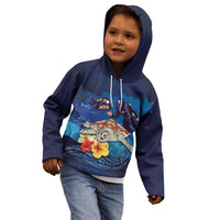 Polynesian Scuba Diving Kid Hoodie Honu with Hibiscus and Plumeria Flower and Tapa Tribal Pattern LT03 - Polynesian Pride