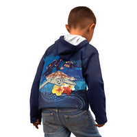 Polynesian Scuba Diving Kid Hoodie Honu with Hibiscus and Plumeria Flower and Tapa Tribal Pattern LT03 - Polynesian Pride