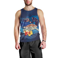 Polynesian Scuba Diving Men Tank Top Honu with Hibiscus and Plumeria Flower and Tapa Tribal Pattern LT03 - Polynesian Pride