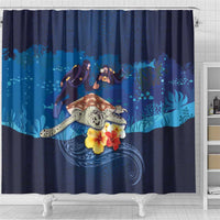 Polynesian Scuba Diving Shower Curtain Honu with Hibiscus and Plumeria Flower and Tapa Tribal Pattern LT03 - Polynesian Pride