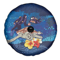 Polynesian Scuba Diving Spare Tire Cover Honu with Hibiscus and Plumeria Flower and Tapa Tribal Pattern LT03 - Polynesian Pride
