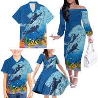 Polynesian Scuba Diving Family Matching Off The Shoulder Long Sleeve Dress and Hawaiian Shirt Beauty Corals with Underwater and Polynesian Pattern LT03 - Polynesian Pride