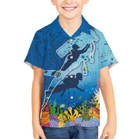 Polynesian Scuba Diving Family Matching Short Sleeve Bodycon Dress and Hawaiian Shirt Beauty Corals with Underwater and Polynesian Pattern LT03 Son's Shirt Blue - Polynesian Pride