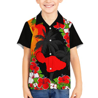 Custom Hawaii Maui Island Family Matching Off Shoulder Maxi Dress and Hawaiian Shirt Maui Map With Tropical Forest Sunset Vibe LT03 Son's Shirt Black - Polynesian Pride