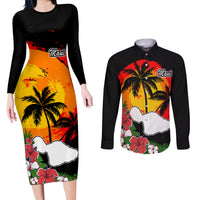 Custom Hawaii Maui Island Couples Matching Long Sleeve Bodycon Dress and Long Sleeve Button Shirts Maui Map With Tropical Forest Vintage Style LT03 Black - Polynesian Pride