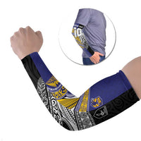 Custom Rugby Niue and Aotearoa Arm Sleeves Hiapo with Maori Moko Tribal Heritage Tattoos LT03 Set of 2 Black - Polynesian Pride