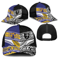 Niue and Aotearoa Rugby Baseball Net Cap Hiapo with Maori Moko Tribal Heritage Tattoos LT03 - Polynesian Pride
