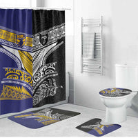 Rugby Niue and Aotearoa Bathroom Set Hiapo with Maori Moko Tribal Heritage Tattoos LT03 Bathroom Set (4 pcs) Black - Polynesian Pride