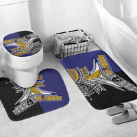 Rugby Niue and Aotearoa Bathroom Set Hiapo with Maori Moko Tribal Heritage Tattoos LT03 Mat Set Only (3 pcs) One Size Black - Polynesian Pride