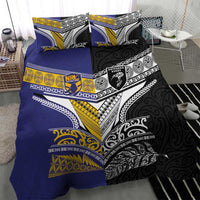 Rugby Niue and Aotearoa Bedding Set Hiapo with Maori Moko Tribal Heritage Tattoos - Polynesian Pride