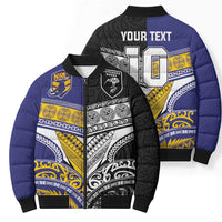 Custom Rugby Niue and Aotearoa Bomber Puffer Jacket Hiapo with Maori Moko Tribal Heritage Tattoos LT03 - Polynesian Pride