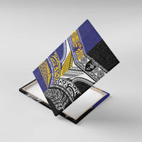 Rugby Niue and Aotearoa Canvas Wall Art Hiapo with Maori Moko Tribal Heritage Tattoos LT03 With Frame Black - Polynesian Pride