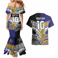 Custom Rugby Niue and Aotearoa Couples Matching Mermaid Dress and Hawaiian Shirt Hiapo with Maori Moko Tribal Heritage Tattoos LT03 - Polynesian Pride