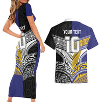 Custom Rugby Niue and Aotearoa Couples Matching Short Sleeve Bodycon Dress and Hawaiian Shirt Hiapo with Maori Moko Tribal Heritage Tattoos LT03 - Polynesian Pride