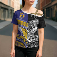 Custom Rugby Niue and Aotearoa Cross Shoulder Shirt Hiapo with Maori Moko Tribal Heritage Tattoos LT03 - Polynesian Pride