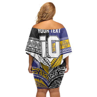 Custom Rugby Niue and Aotearoa Family Matching Off Shoulder Short Dress and Hawaiian Shirt Hiapo with Maori Moko Tribal Heritage Tattoos LT03 - Polynesian Pride
