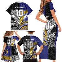 Custom Rugby Niue and Aotearoa Family Matching Short Sleeve Bodycon Dress and Hawaiian Shirt Hiapo with Maori Moko Tribal Heritage Tattoos LT03 - Polynesian Pride