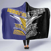 Rugby Niue and Aotearoa Hooded Blanket Hiapo with Maori Moko Tribal Heritage Tattoos LT03 One Size Black - Polynesian Pride