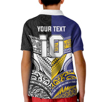 Custom Rugby Niue and Aotearoa Kid Polo Shirt Hiapo with Maori Moko Tribal Heritage Tattoos LT03 - Polynesian Pride