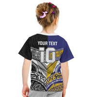 Custom Rugby Niue and Aotearoa Kid T Shirt Hiapo with Maori Moko Tribal Heritage Tattoos LT03 - Polynesian Pride