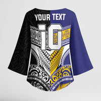 Custom Rugby Niue and Aotearoa Kimono Sleeve Blouse Hiapo with Maori Moko Tribal Heritage Tattoos LT03 - Polynesian Pride